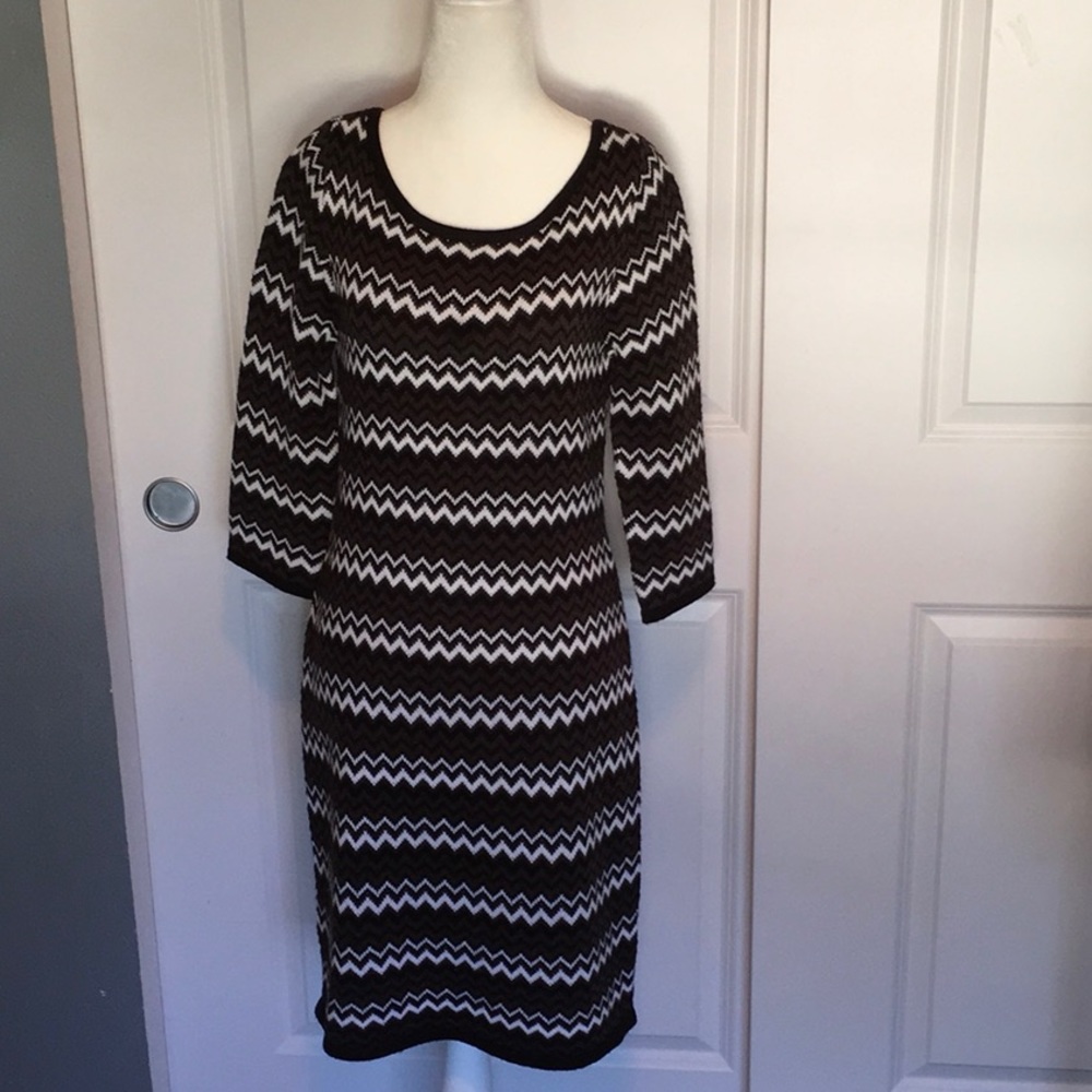 Calvin Klein Chevron Stripe Sweater Dress Medium